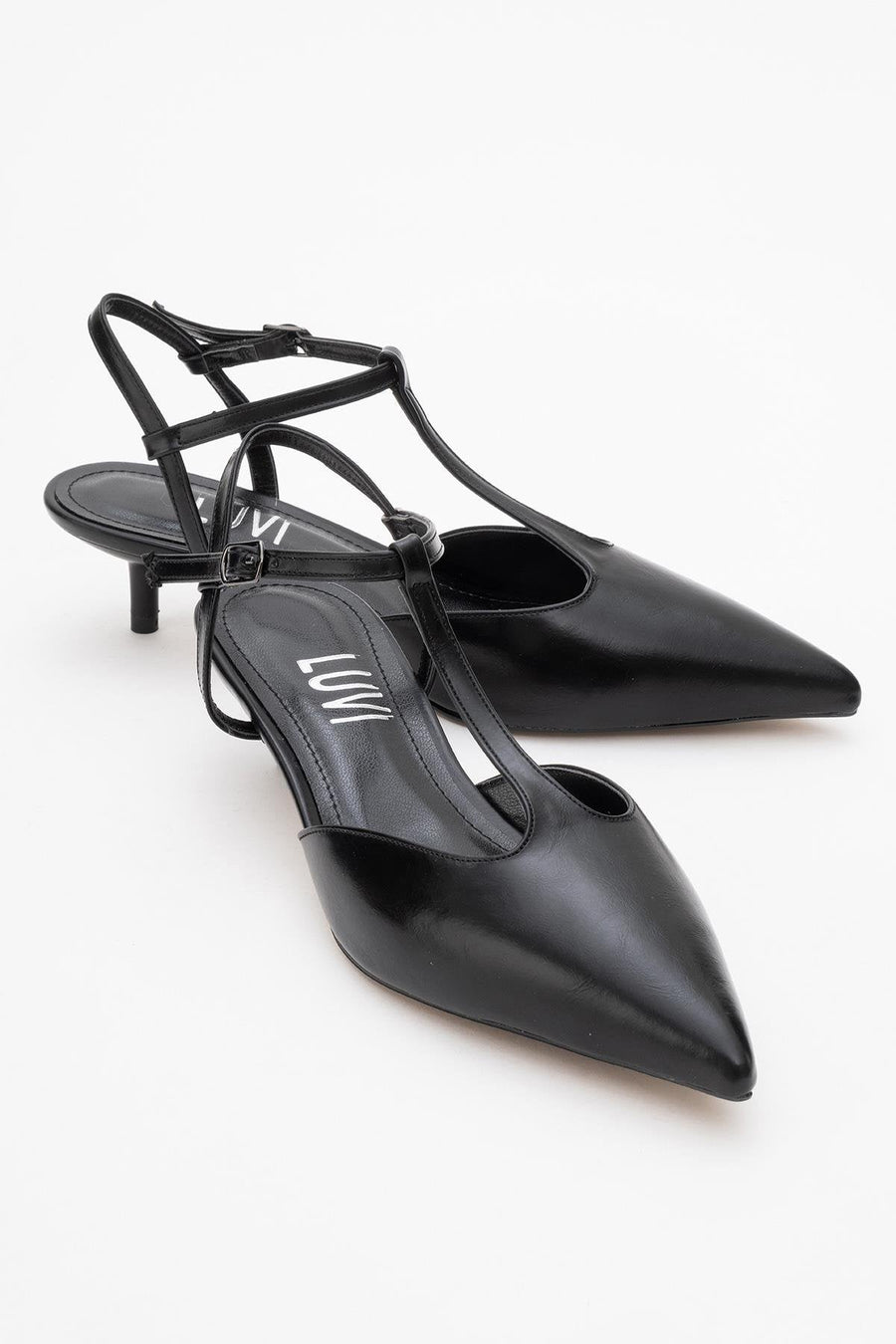 Asher - Black Pointed Toe Open Back Low Heel Shoe