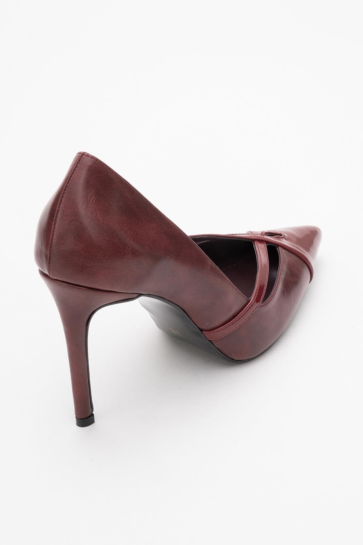 Ruby - Burgundy Patent Detail High Heel Shoe – back view showing leather, SimmiUnique