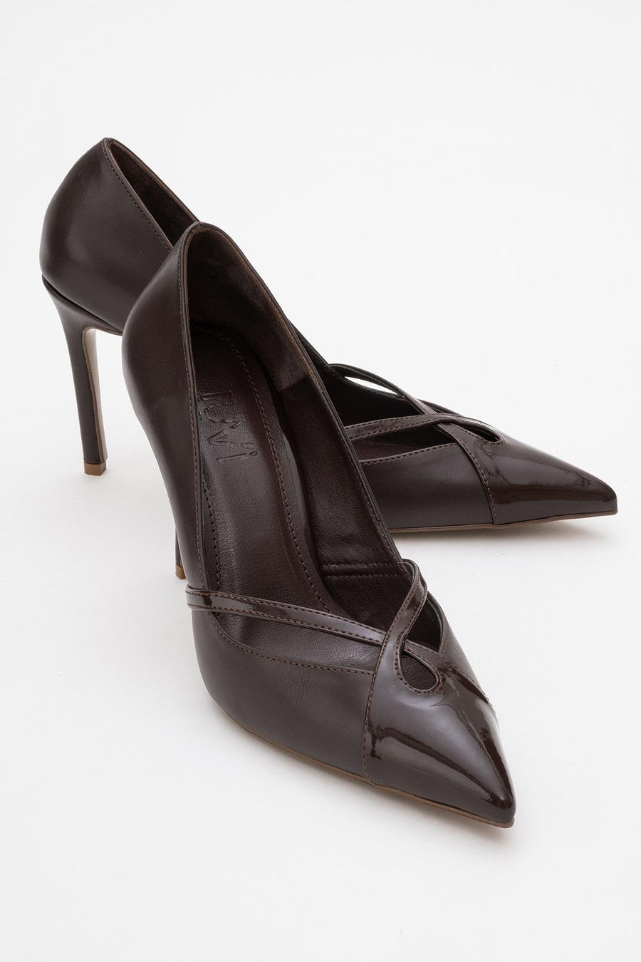 Ruby - Brown Patent Detail High Heel Shoe