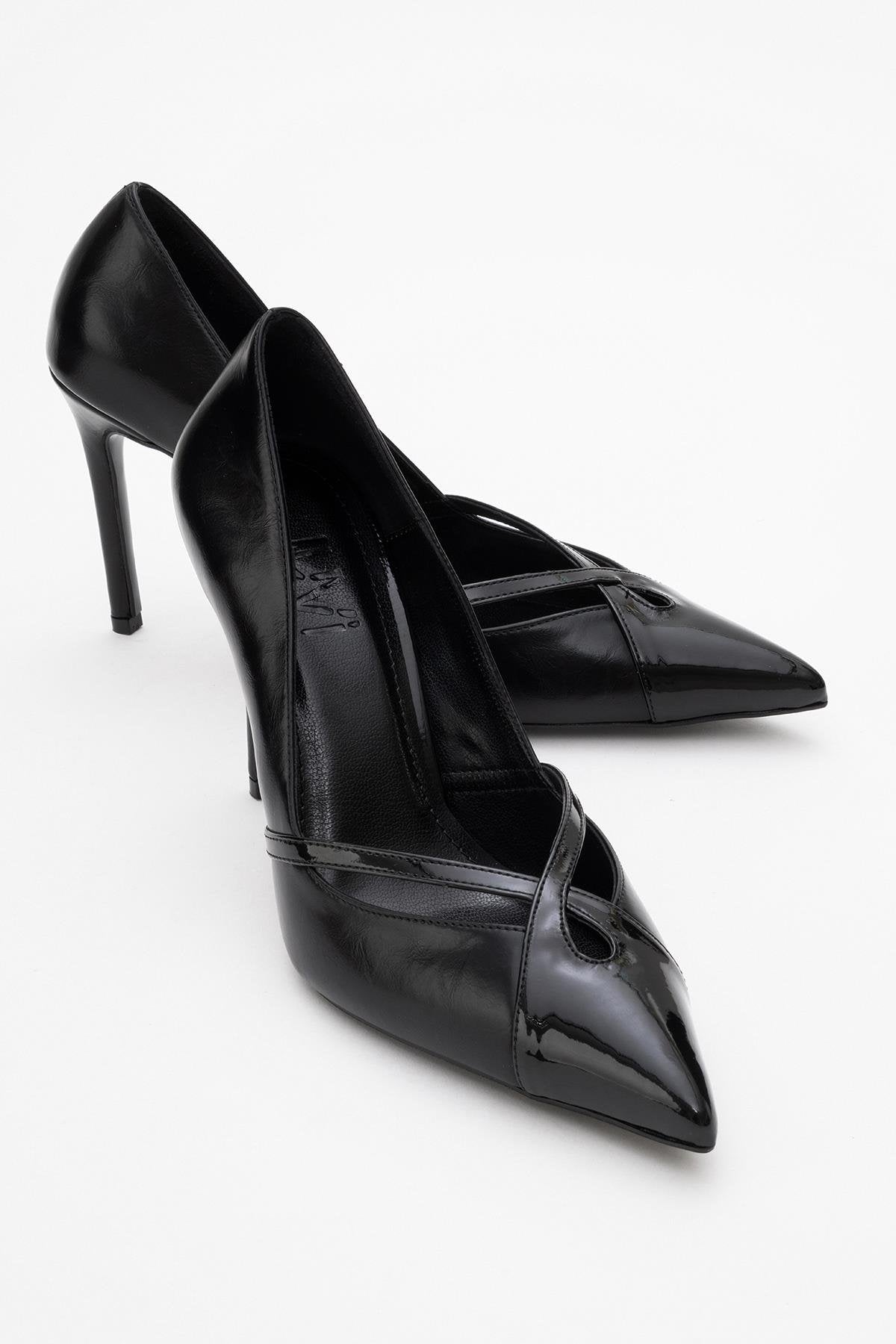 Ruby - Black Stiletto Heel – front three-quarter view showing leather, black, SimmiUnique