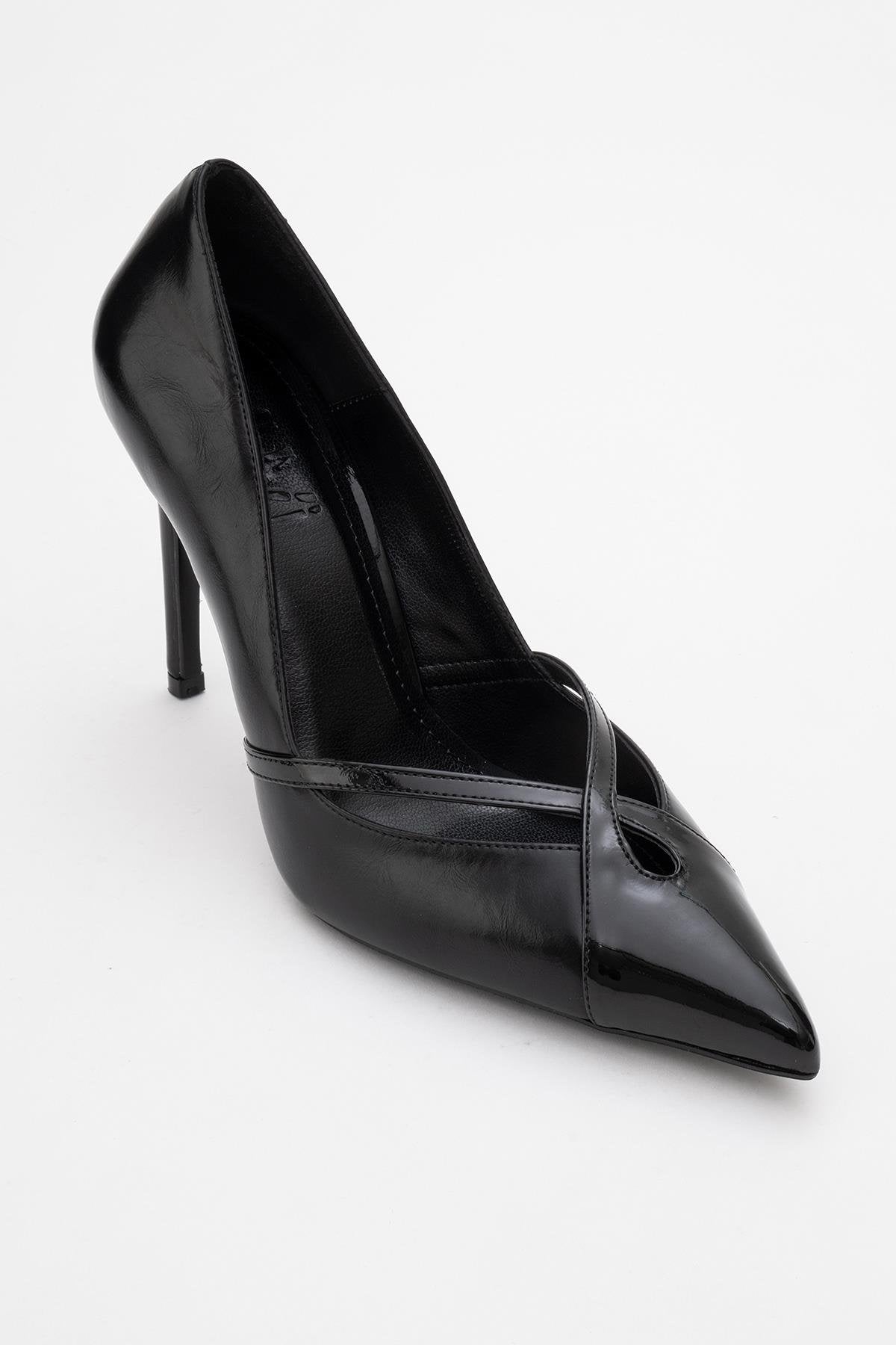 Ruby - Black Stiletto Heel – detail view showing leather, black, SimmiUnique