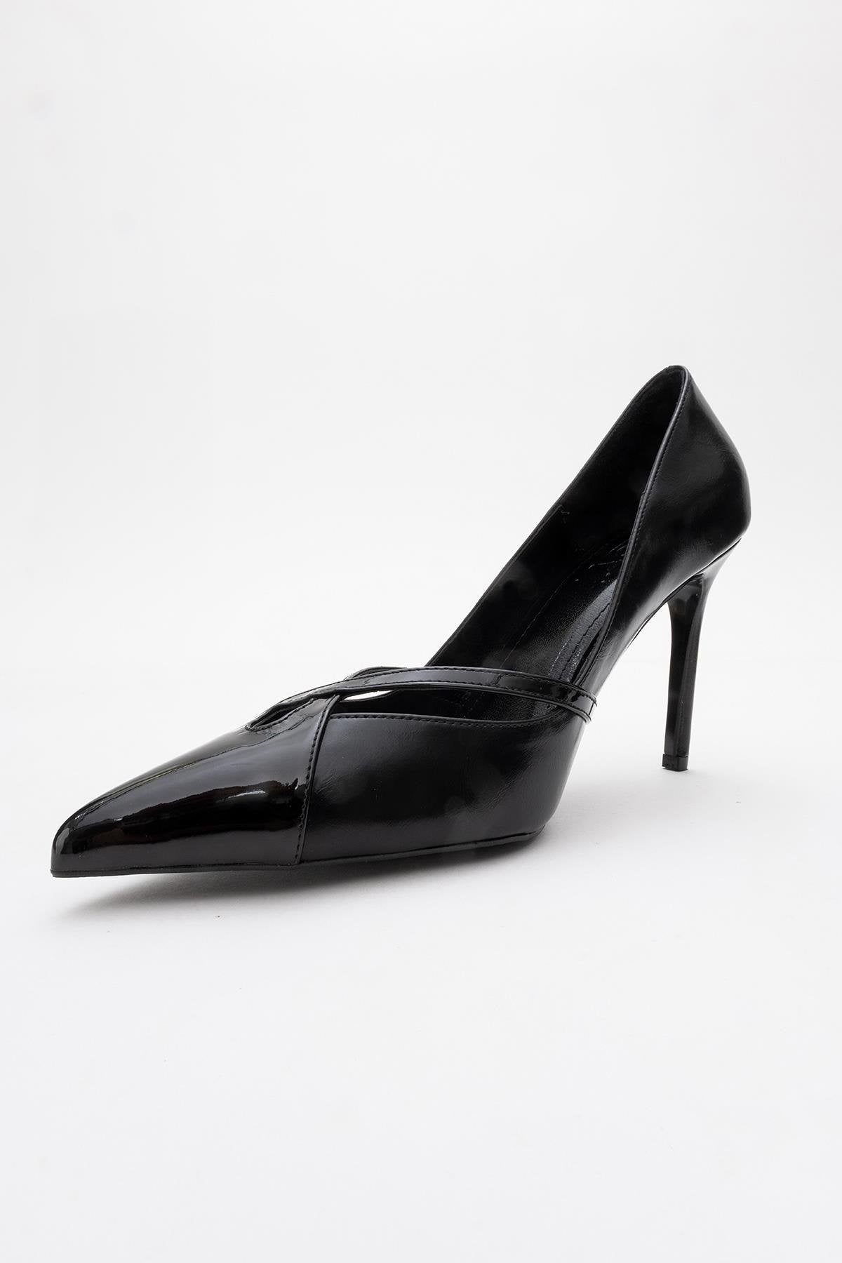 Ruby - Black Stiletto Heel – heel view showing leather, black, SimmiUnique