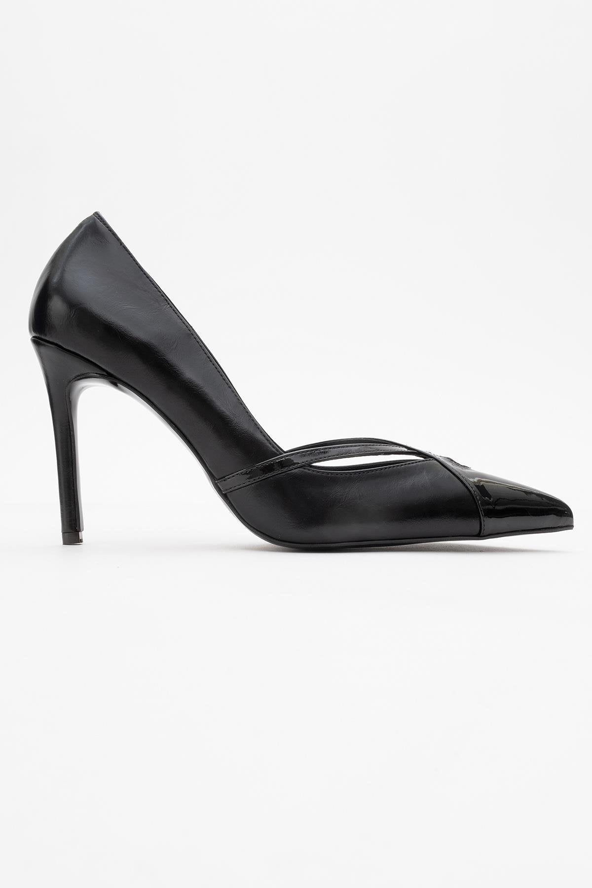 Ruby - Black Stiletto Heel – top view showing leather, black, SimmiUnique