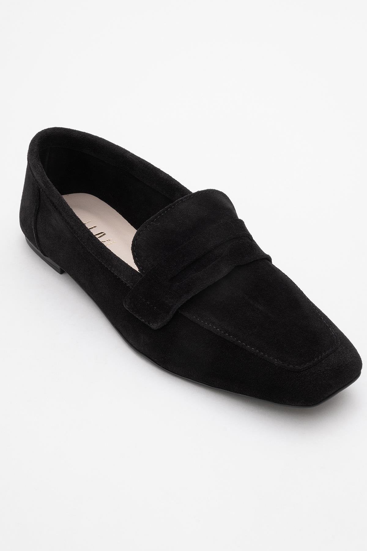 Morne - Black Suede Leather Loafers – detail view showing leather, suede, black, SimmiUnique