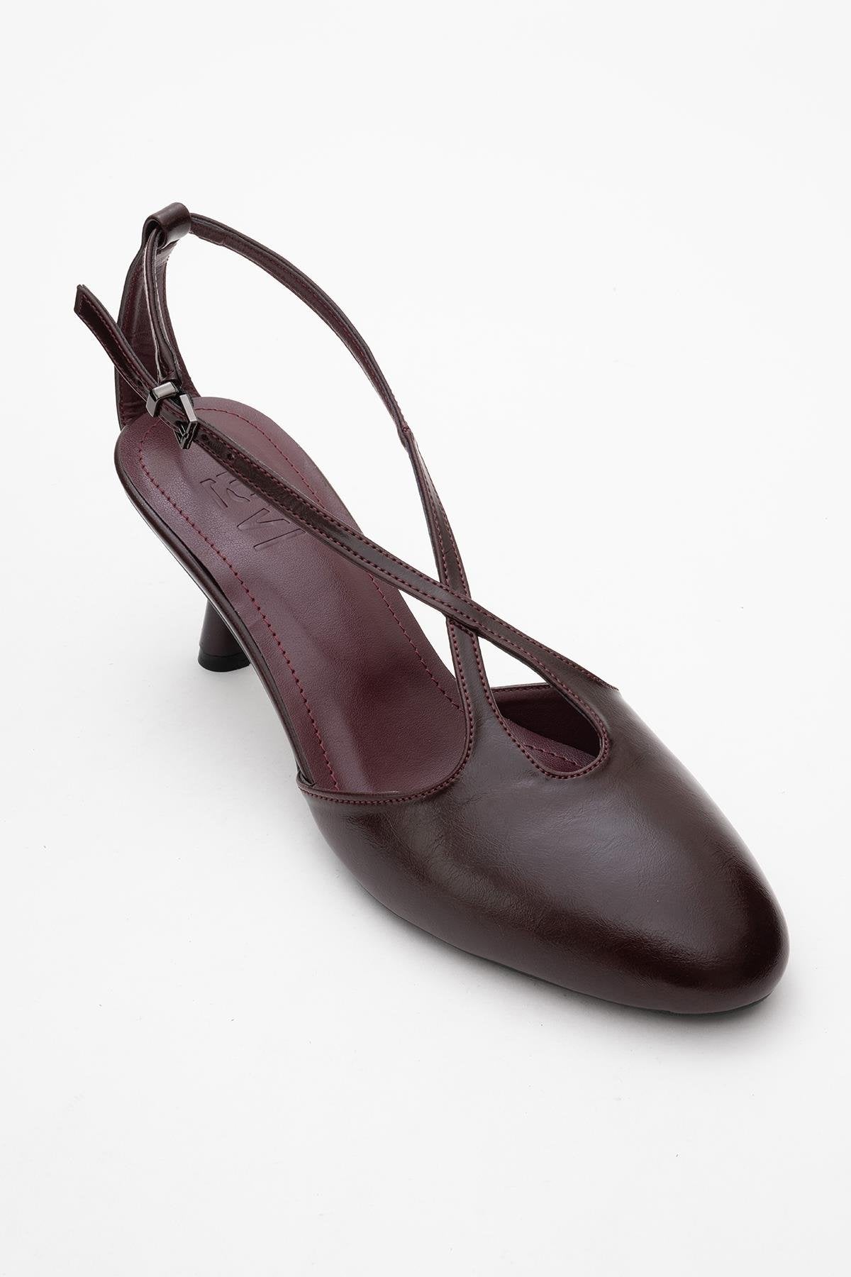 Agves - Burgundy Heeled Sandal – detail view showing leather, SimmiUnique
