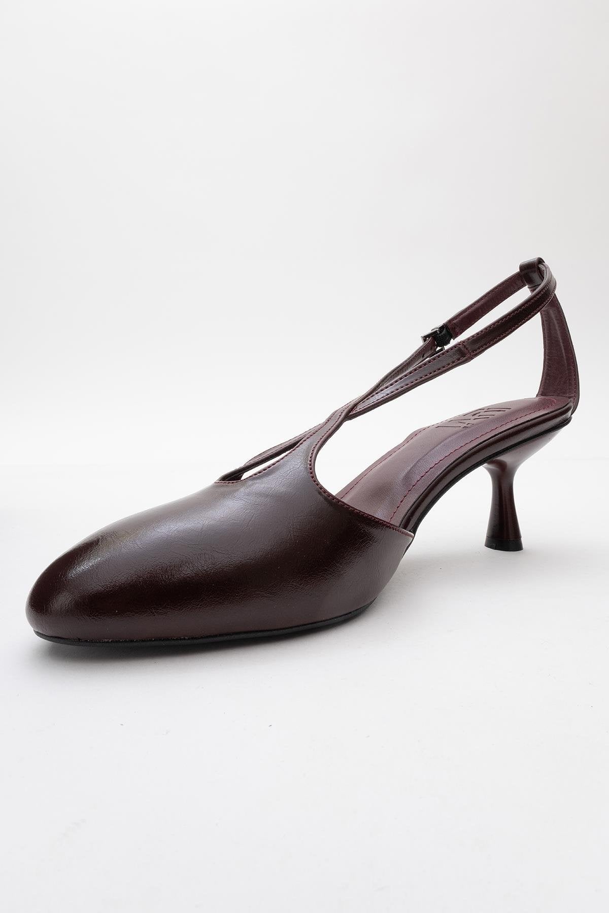 Agves - Burgundy Heeled Sandal – heel view showing leather, SimmiUnique