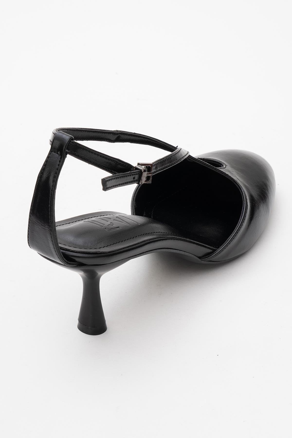 Agves - Black Heeled Sandal – back view showing leather, black, SimmiUnique