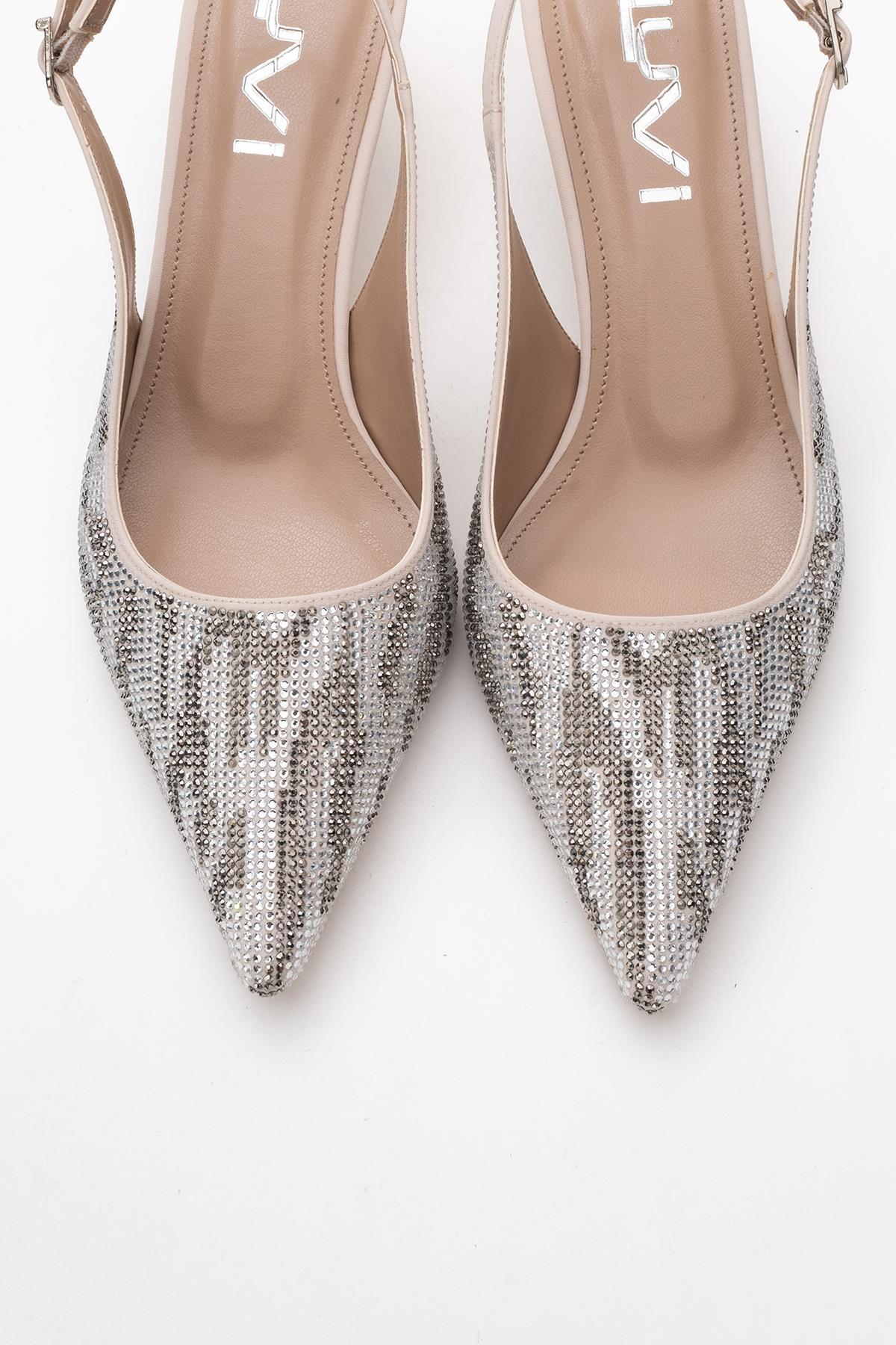 Ushes - Beige Short Heel Dress Shoe – side view showing satin, leather, SimmiUnique