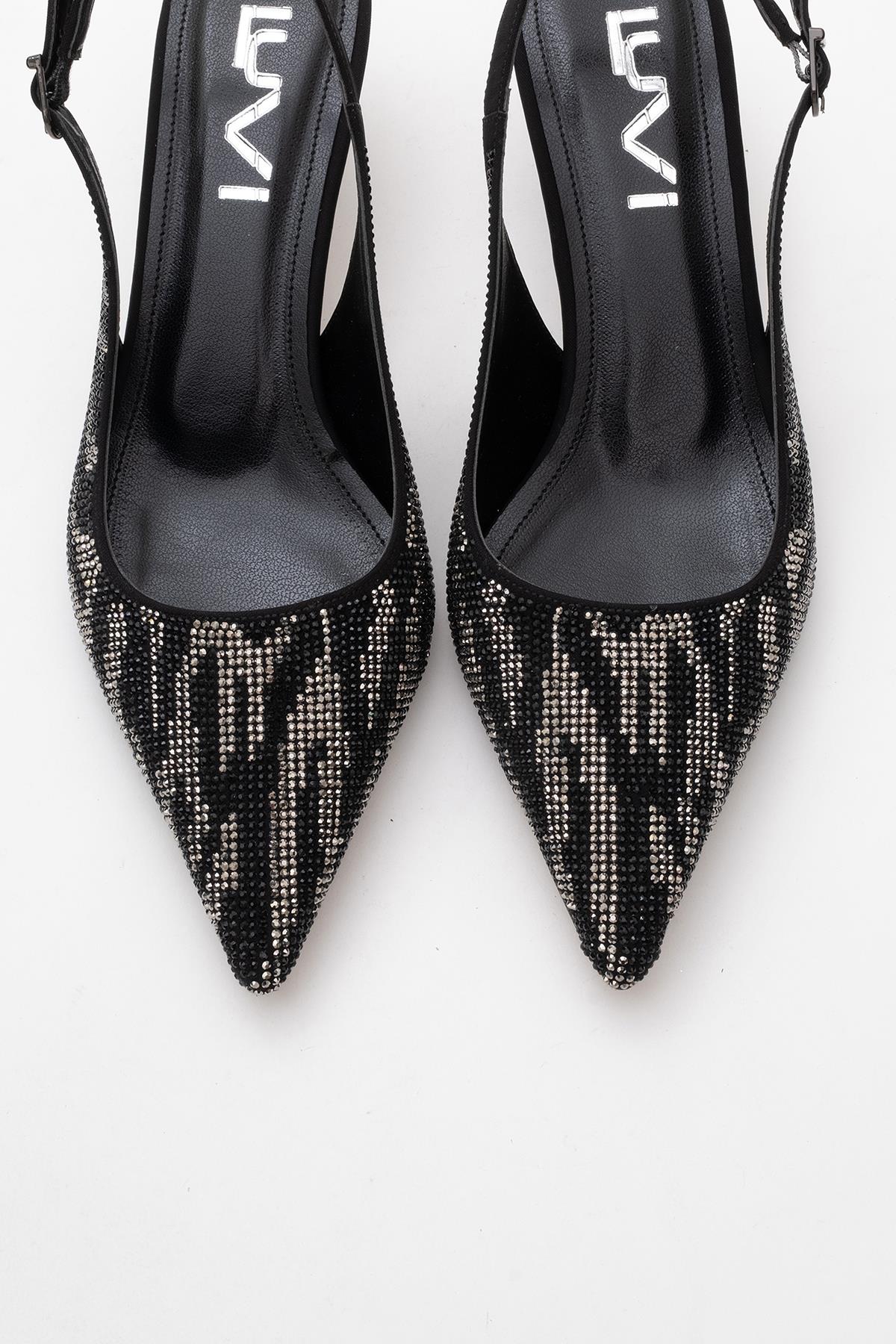 Ushes - Black Short Heel Dress Shoe – side view showing satin, leather, black, SimmiUnique
