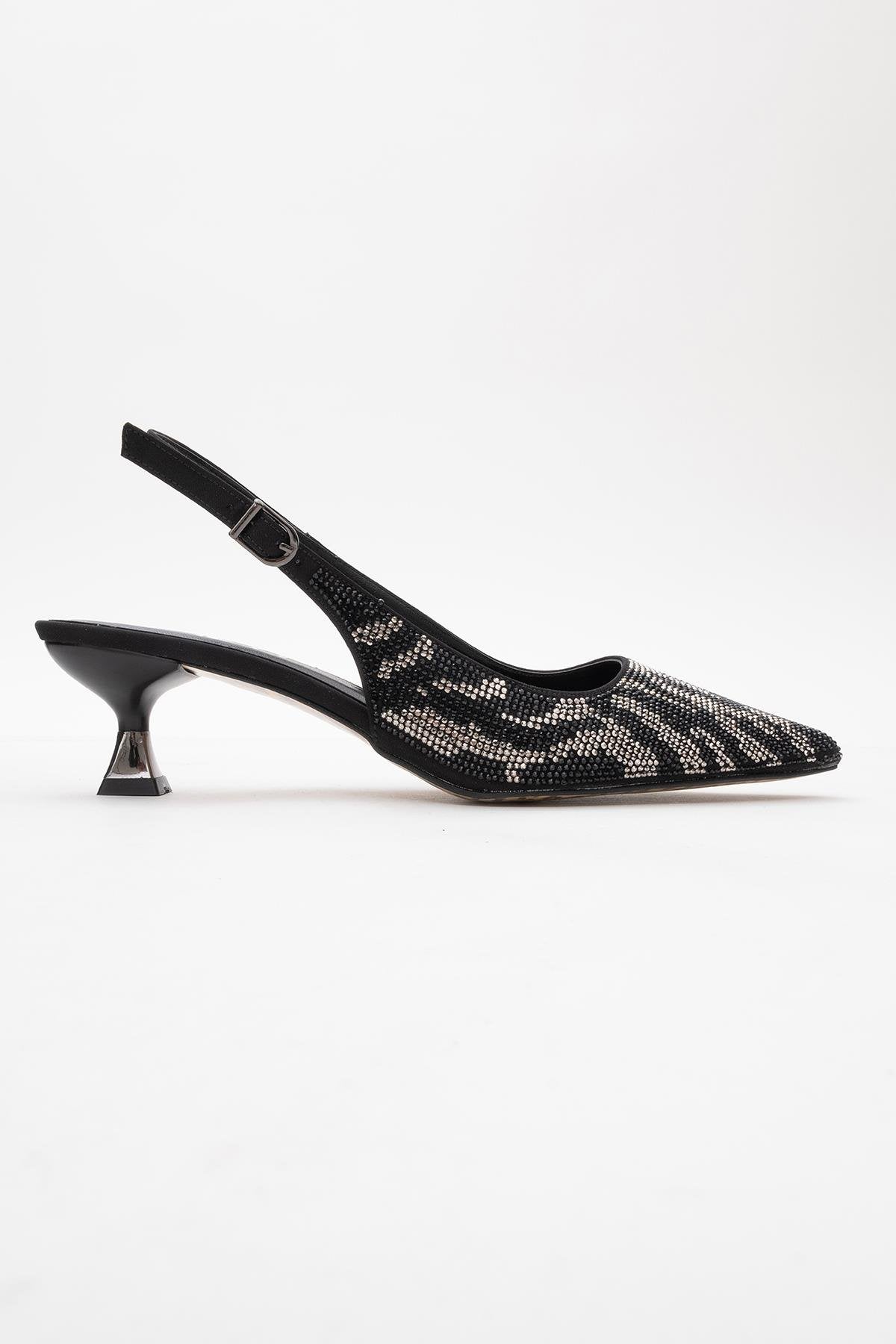 Ushes - Black Short Heel Dress Shoe – top view showing satin, leather, black, SimmiUnique