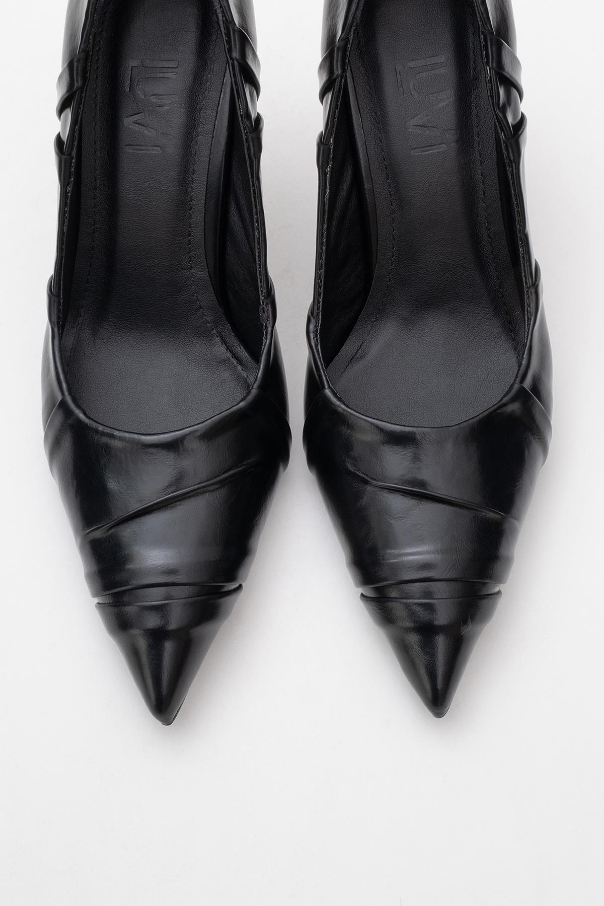 Anly - Black Slim Heel Pump – side view showing leather, black, SimmiUnique