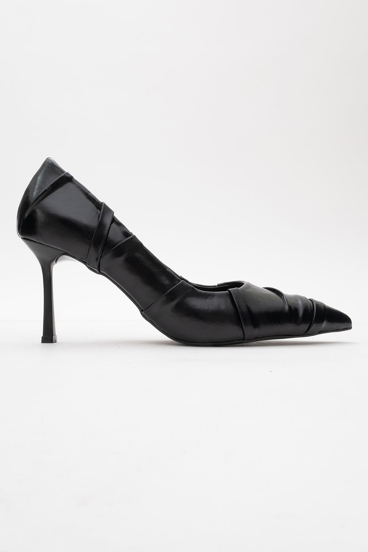 Anly - Black Slim Heel Pump – top view showing leather, black, SimmiUnique