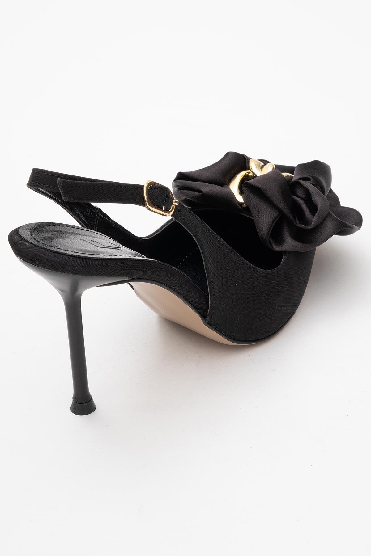 Noria - Black Floral Slim Heel Pump – back view showing leather, black, SimmiUnique