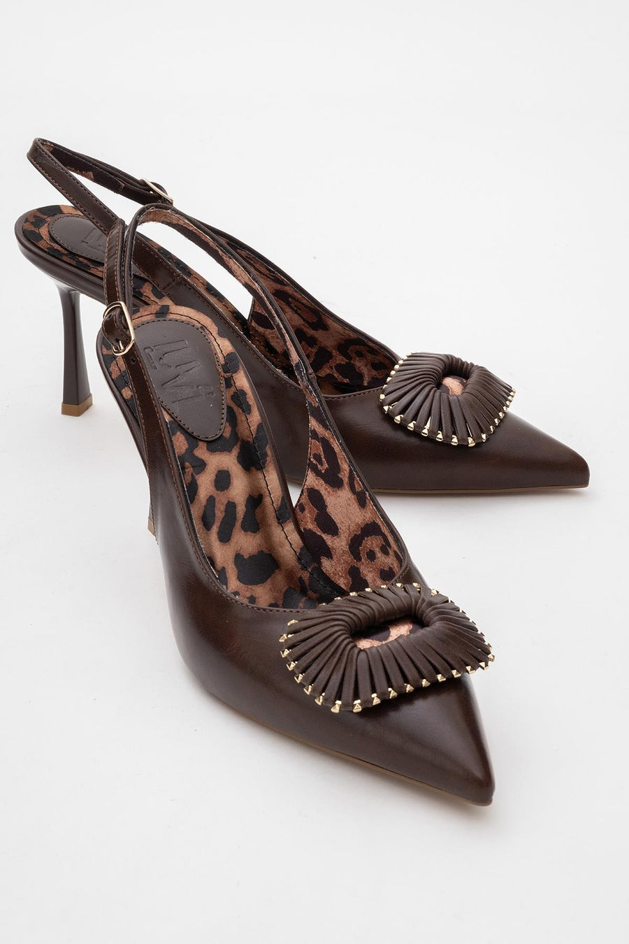 Spera - Brown Patterned Buckle Slingback Stiletto
