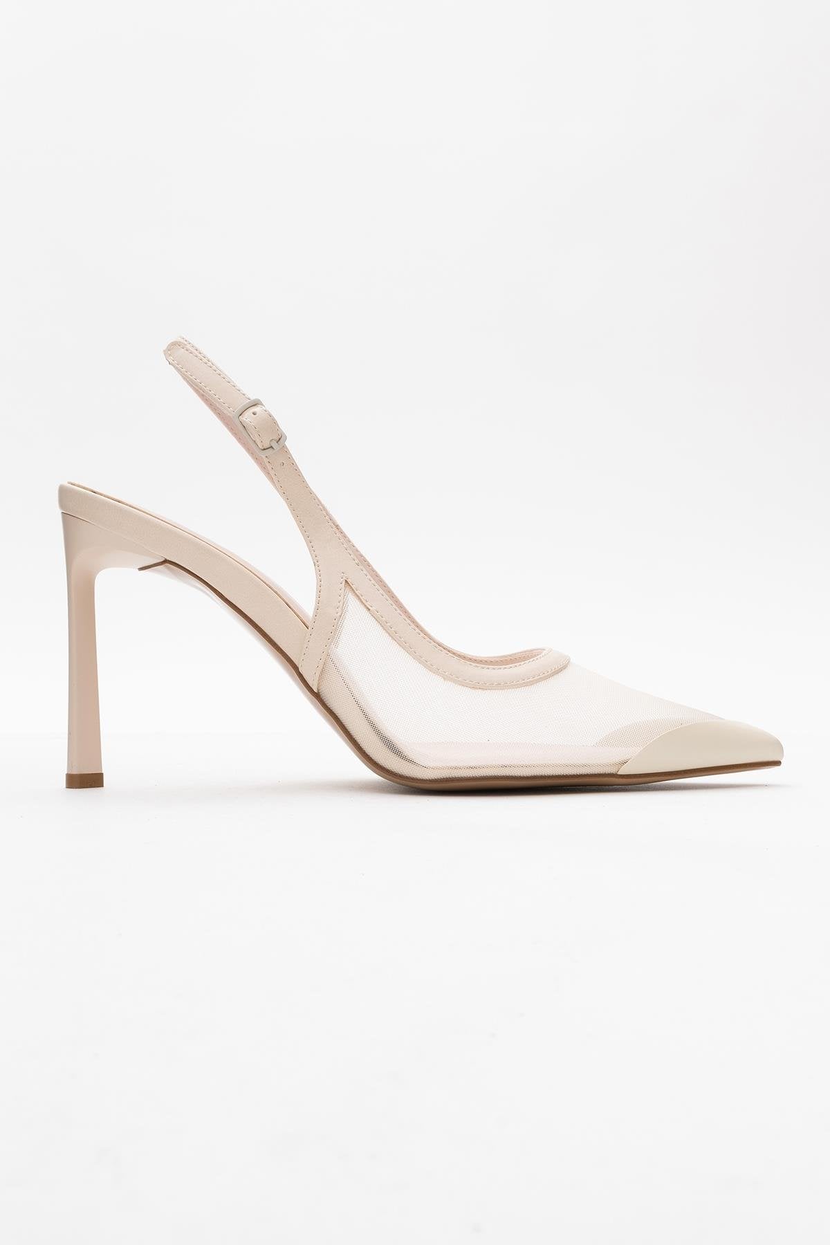 Venas - Beige Mesh High Heel Shoe – top view showing leather, mesh, SimmiUnique