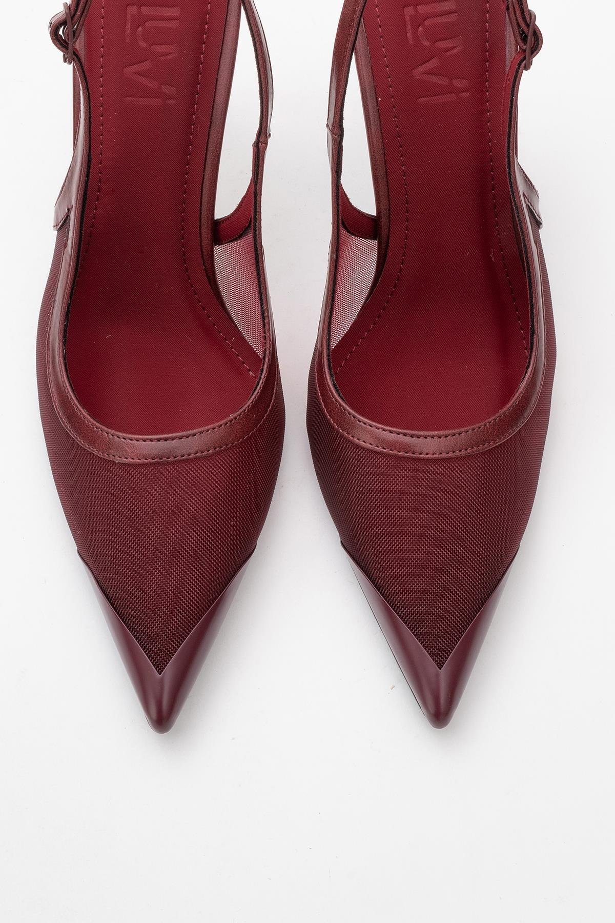 Venas - Burgundy Mesh High Heel Shoe – side view showing leather, mesh, SimmiUnique