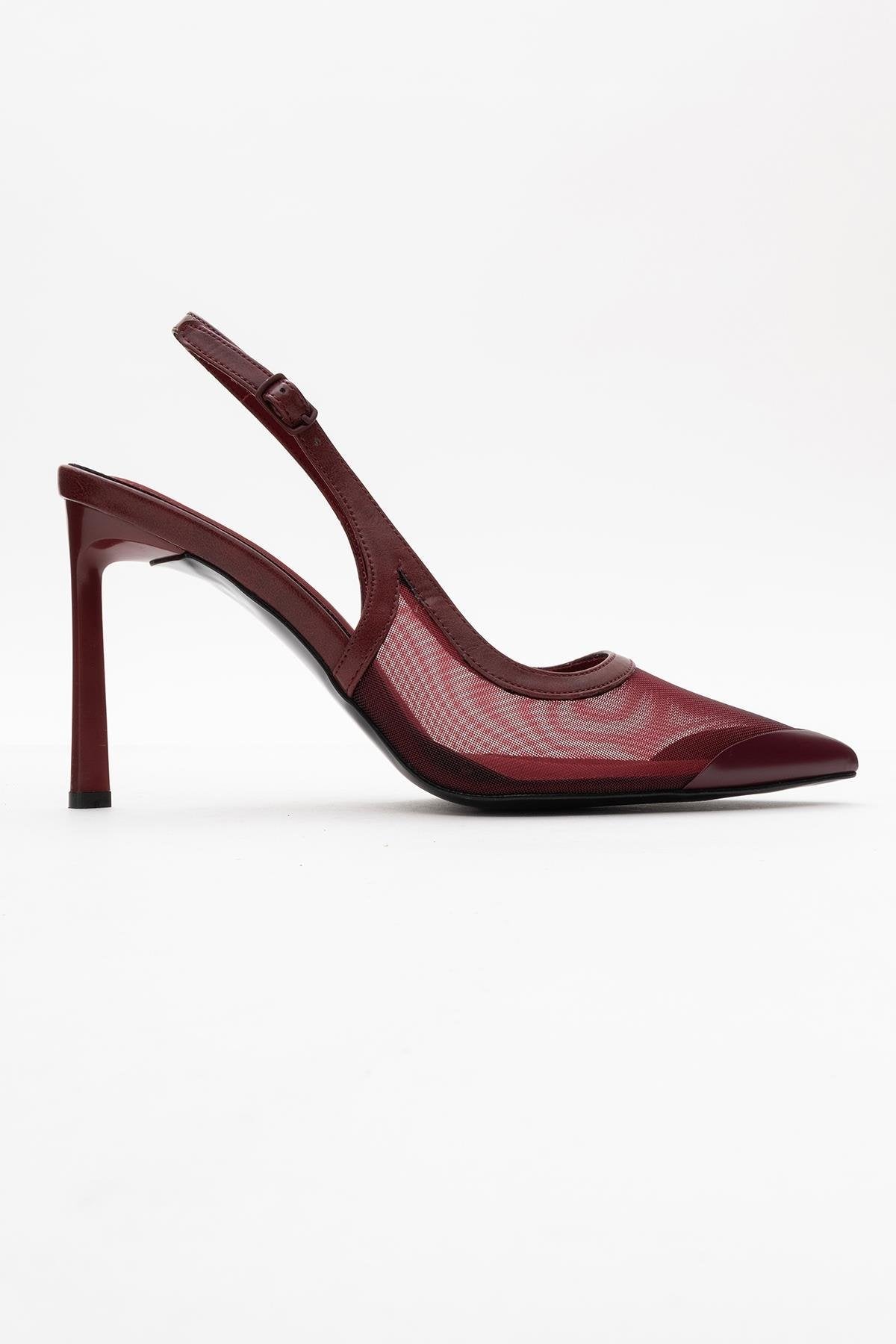 Venas - Burgundy Mesh High Heel Shoe – top view showing leather, mesh, SimmiUnique