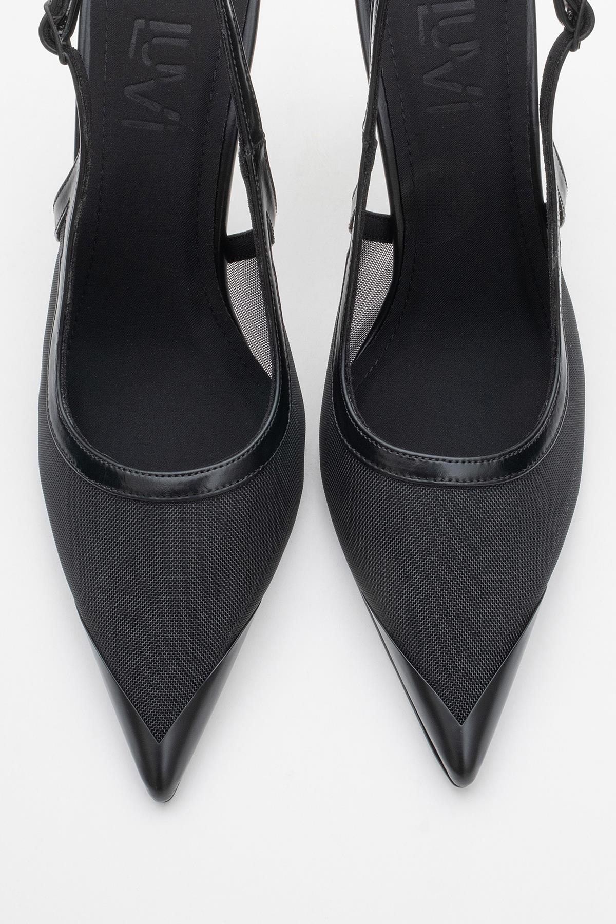 Venas - Black Mesh Slingback Stiletto – side view showing leather, mesh, black, SimmiUnique