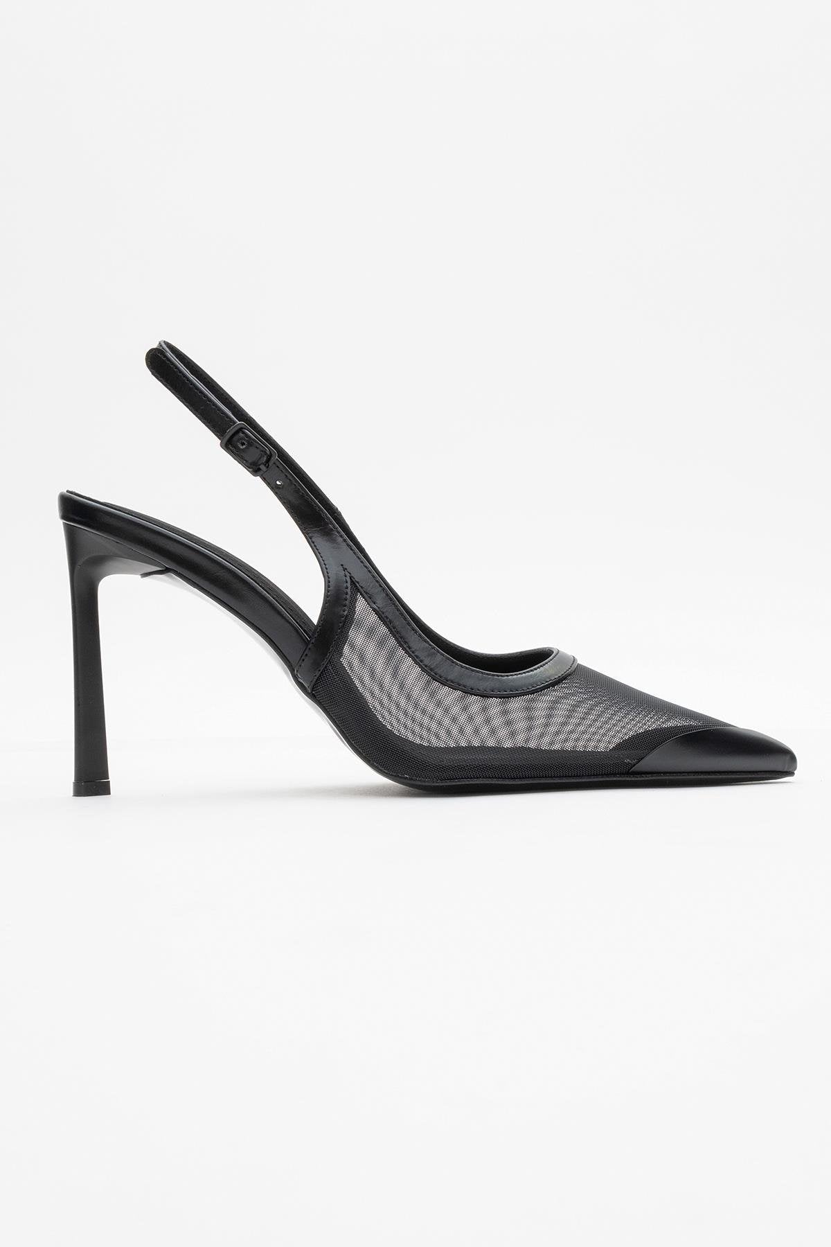 Venas - Black Mesh Slingback Stiletto – top view showing leather, mesh, black, SimmiUnique
