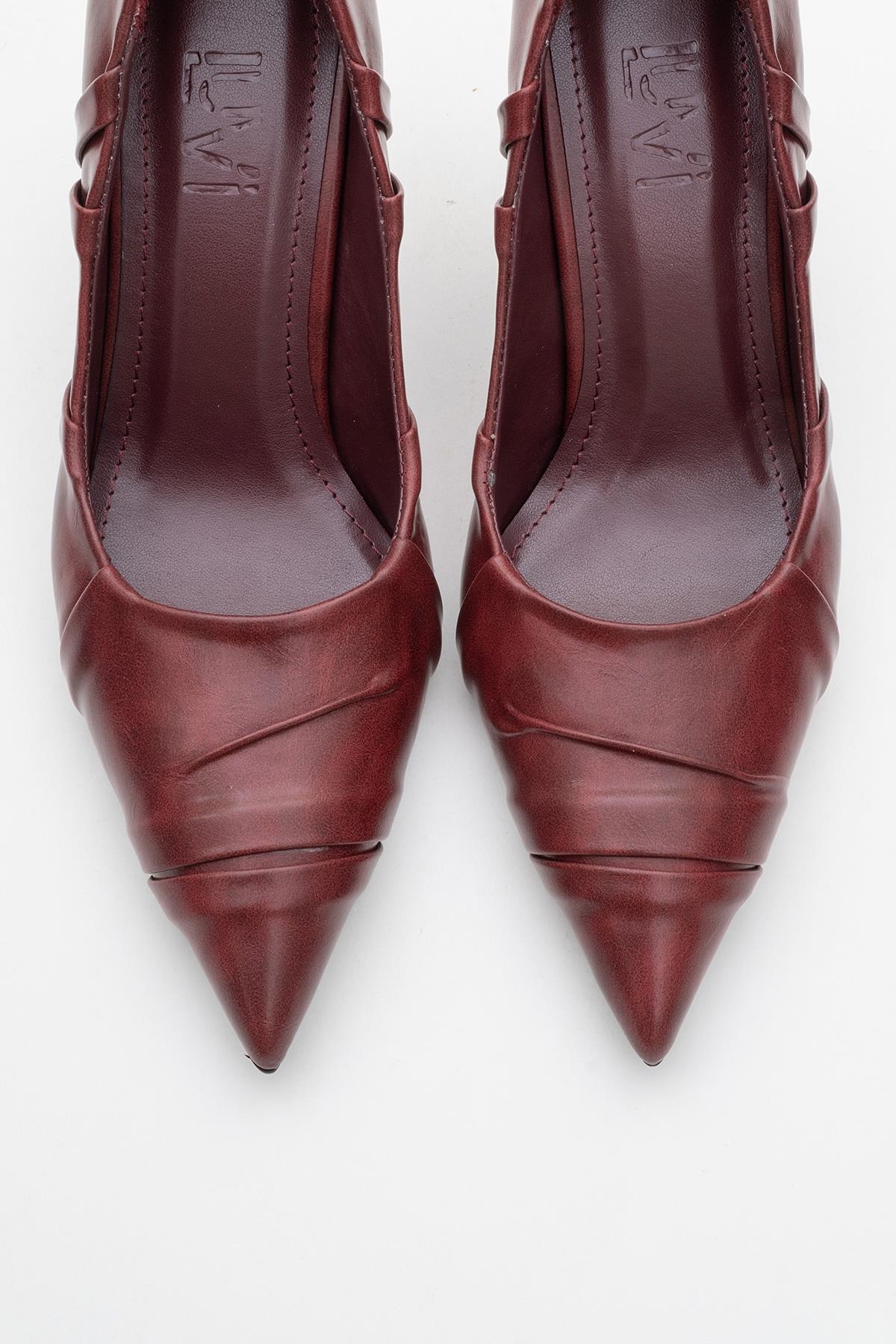 Anly - Burgundy Stiletto Pump – side view showing leather, SimmiUnique