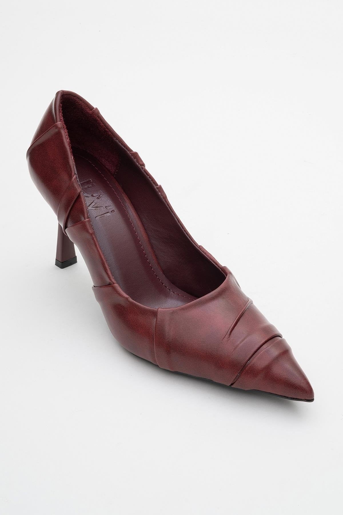 Anly - Burgundy Stiletto Pump – detail view showing leather, SimmiUnique