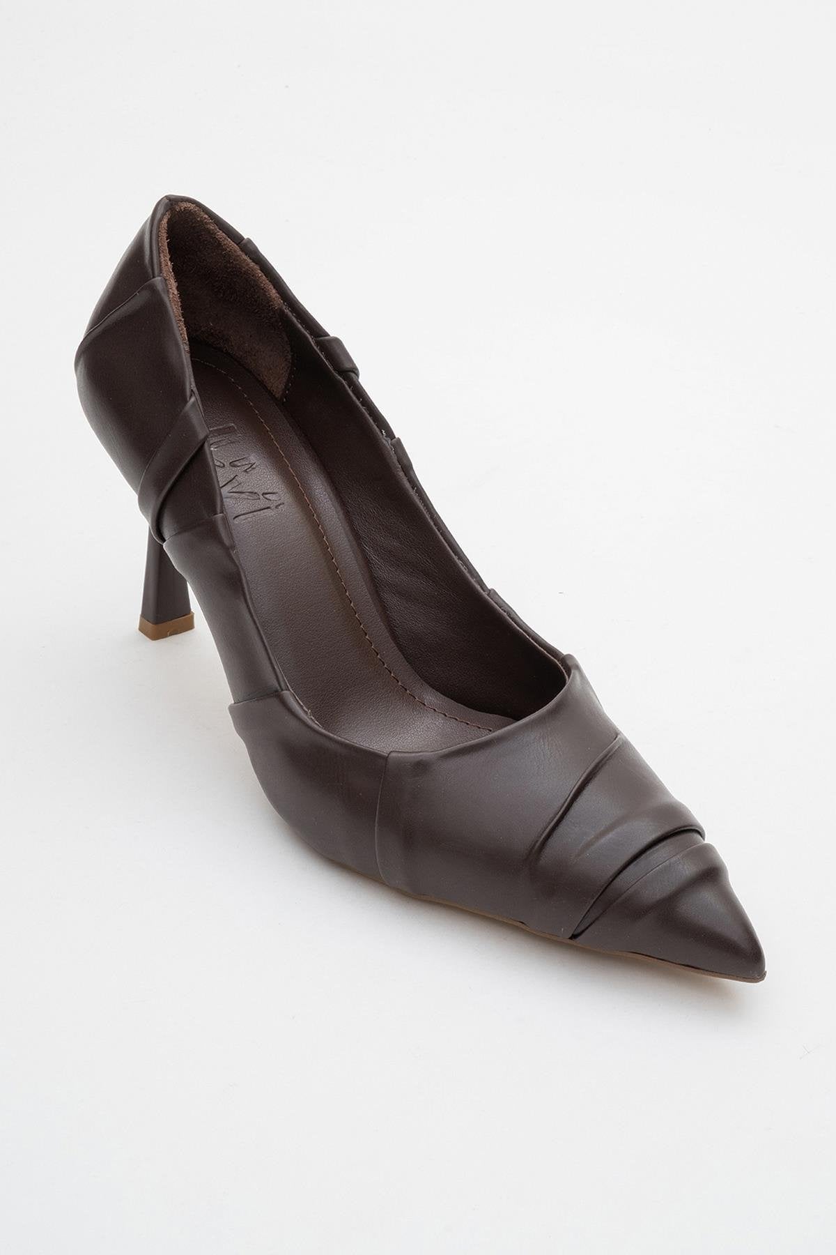 Anly - Brown Stiletto – detail view showing leather, SimmiUnique