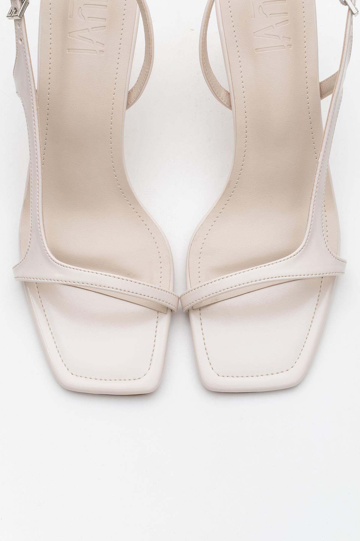 Melby - Off-White Heeled Shoe – side view showing leather, white, SimmiUnique