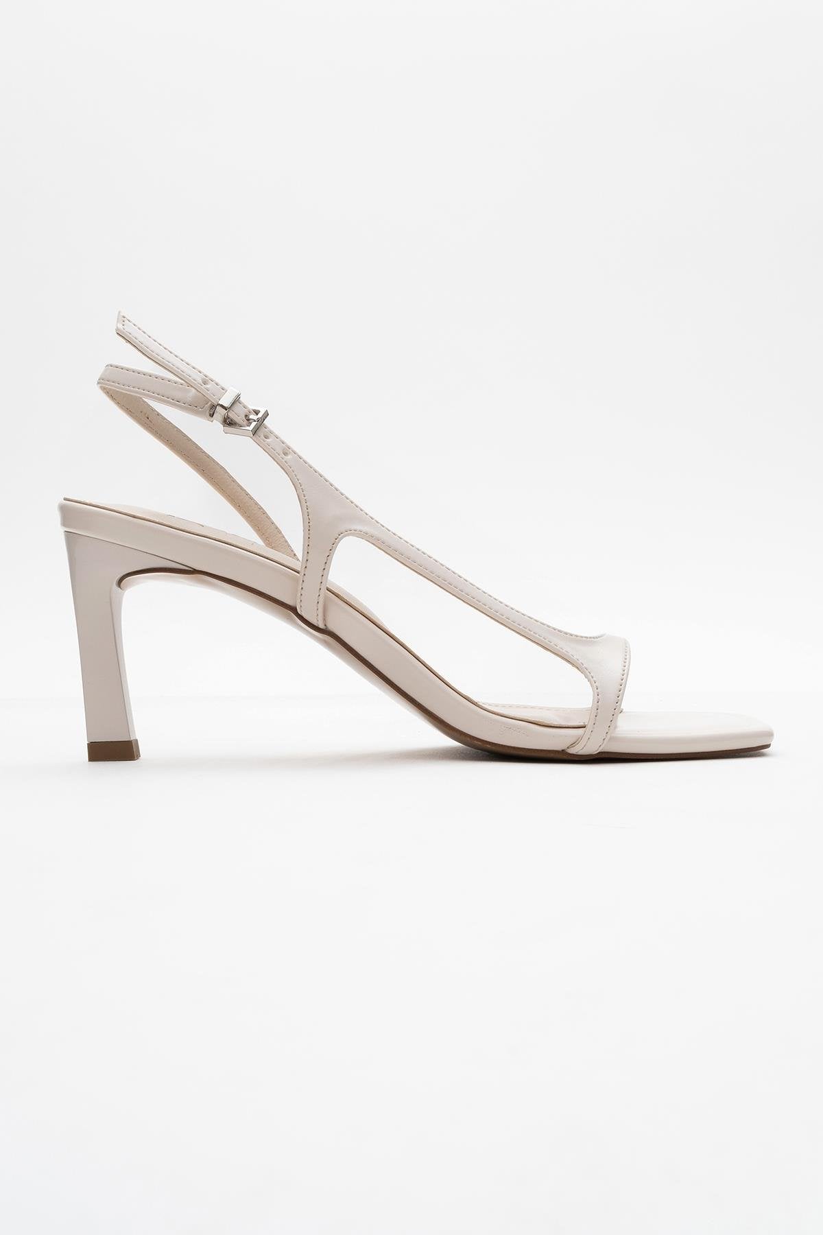 Melby - Off-White Heeled Shoe – top view showing leather, white, SimmiUnique
