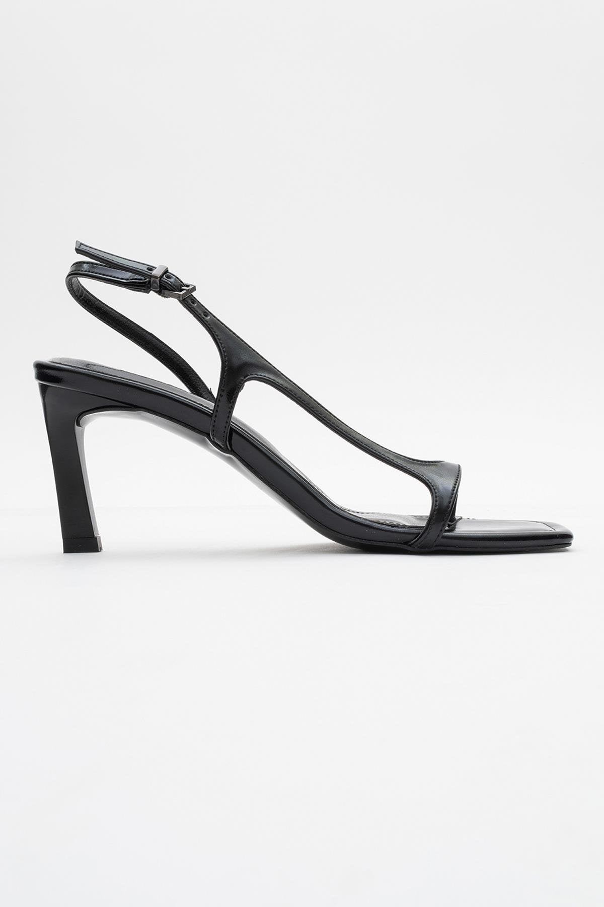 Melby - Black Heeled Shoe – top view showing leather, black, SimmiUnique