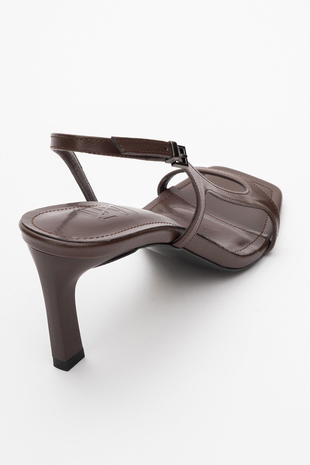 Melby - Brown Heeled Sandal – back view showing leather, SimmiUnique