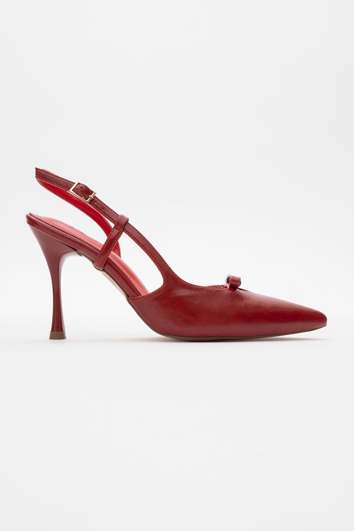 Apel - Red High Heel Shoe – top view showing bow, leather, red, SimmiUnique