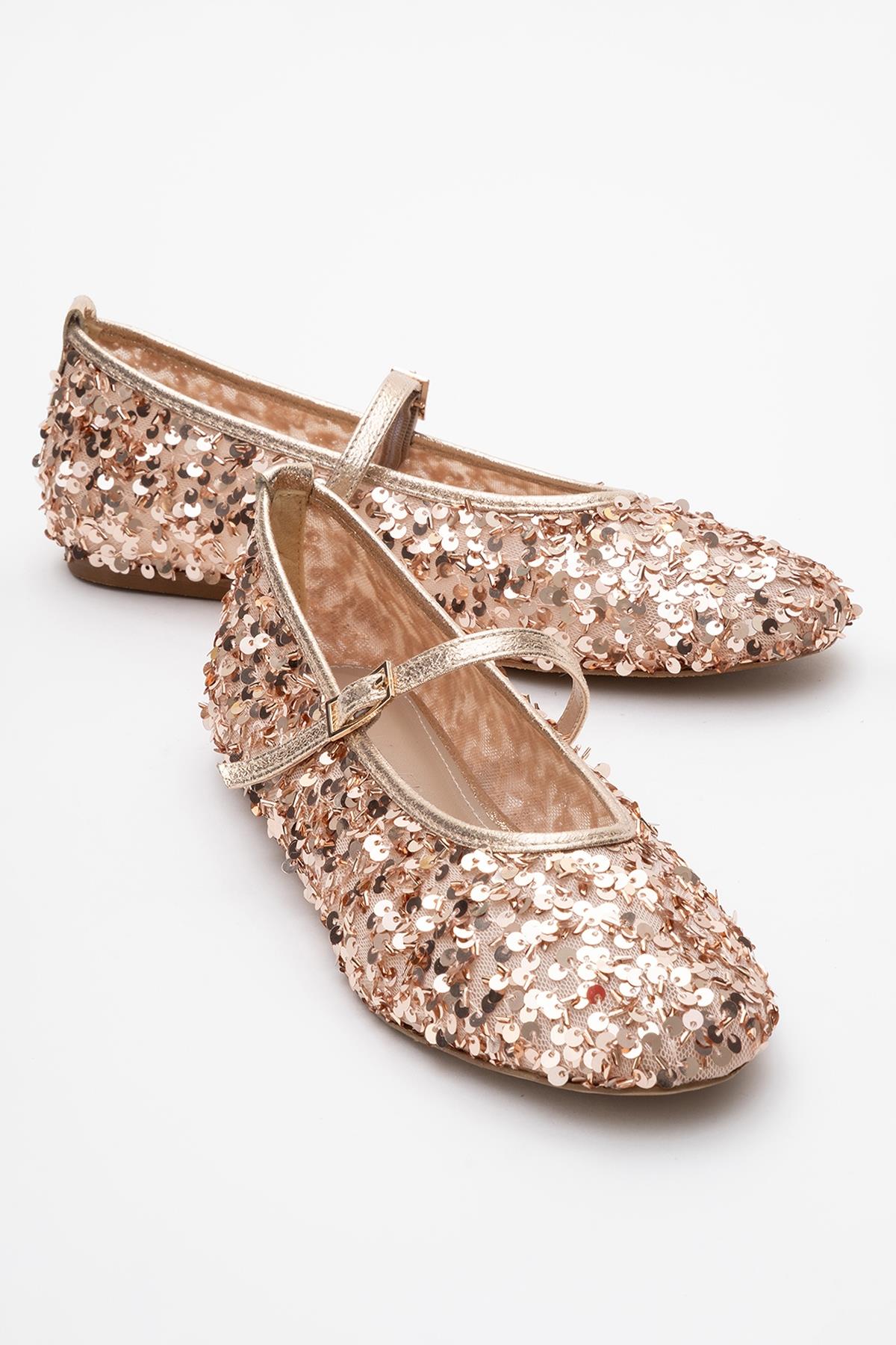Lush - Rose Sequin Single-Band Ballet Flat – front three-quarter view showing leather, sequin, mesh, SimmiUnique