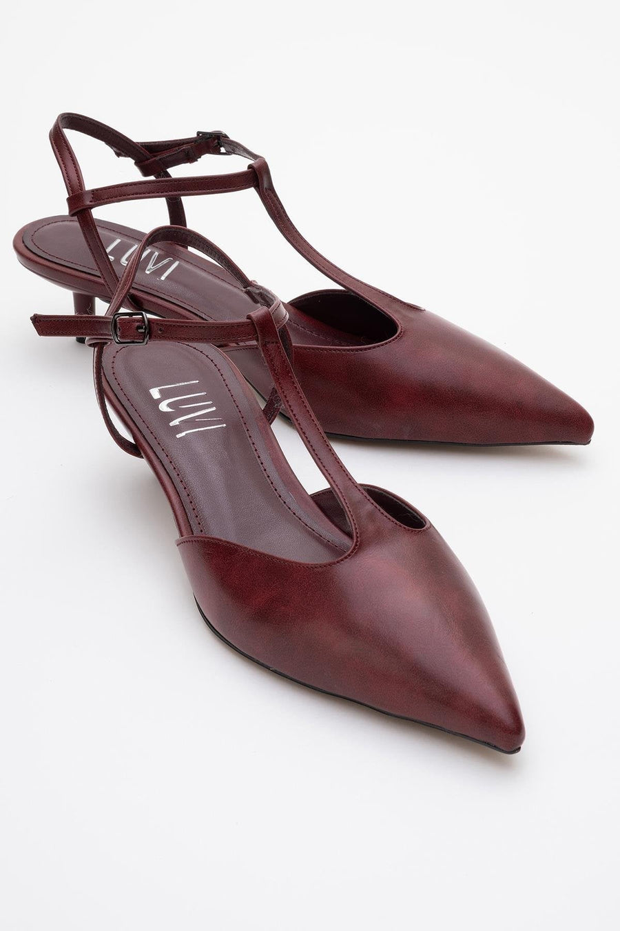 Asher - Burgundy Pointed Toe Backless Low Heel Pump