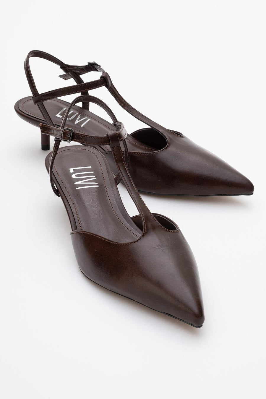 Asher - Brown Pointed Toe Backless Low Heel Pump