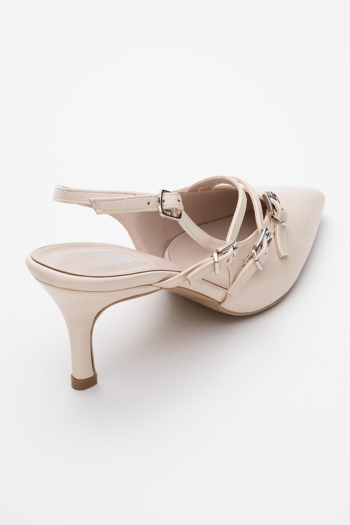 Magra Beige Cilt Pointed-Toe Slingback Stiletto – back view showing leather, red, SimmiUnique
