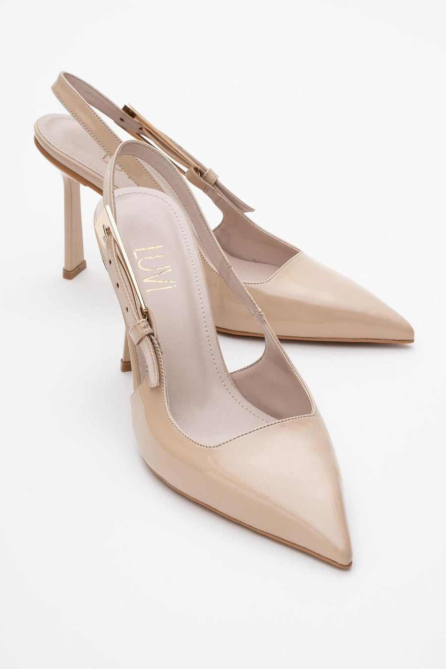 Glory - Beige Patent Buckled Stiletto Pump