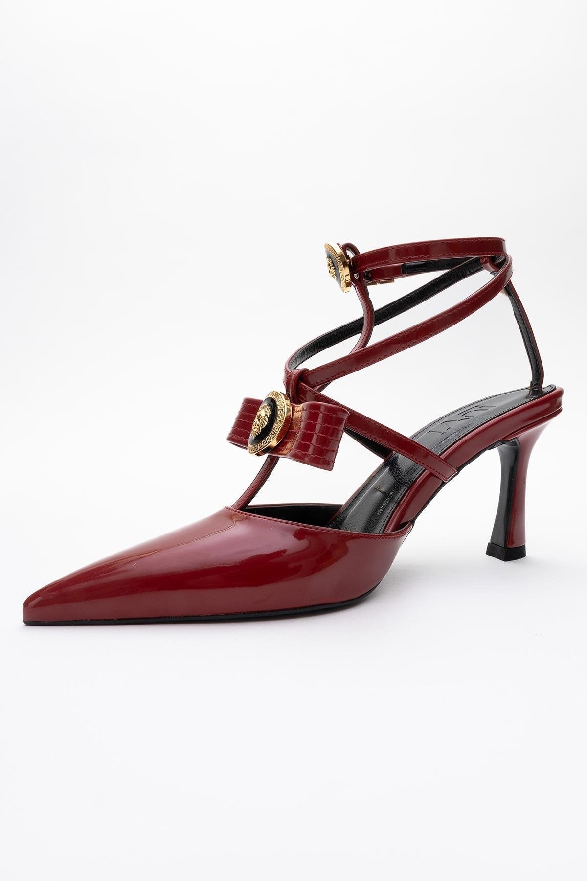 Peal - Burgundy Patent Heeled Shoe – back view showing leather, SimmiUnique