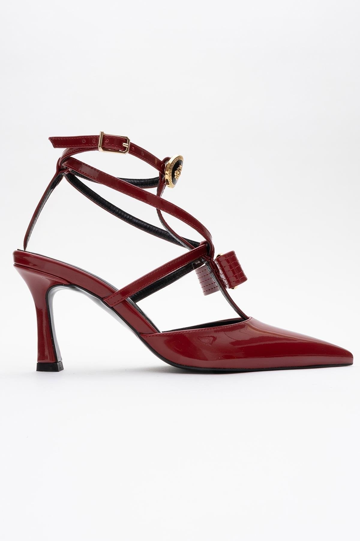 Peal - Burgundy Patent Heeled Shoe – sole view showing leather, SimmiUnique