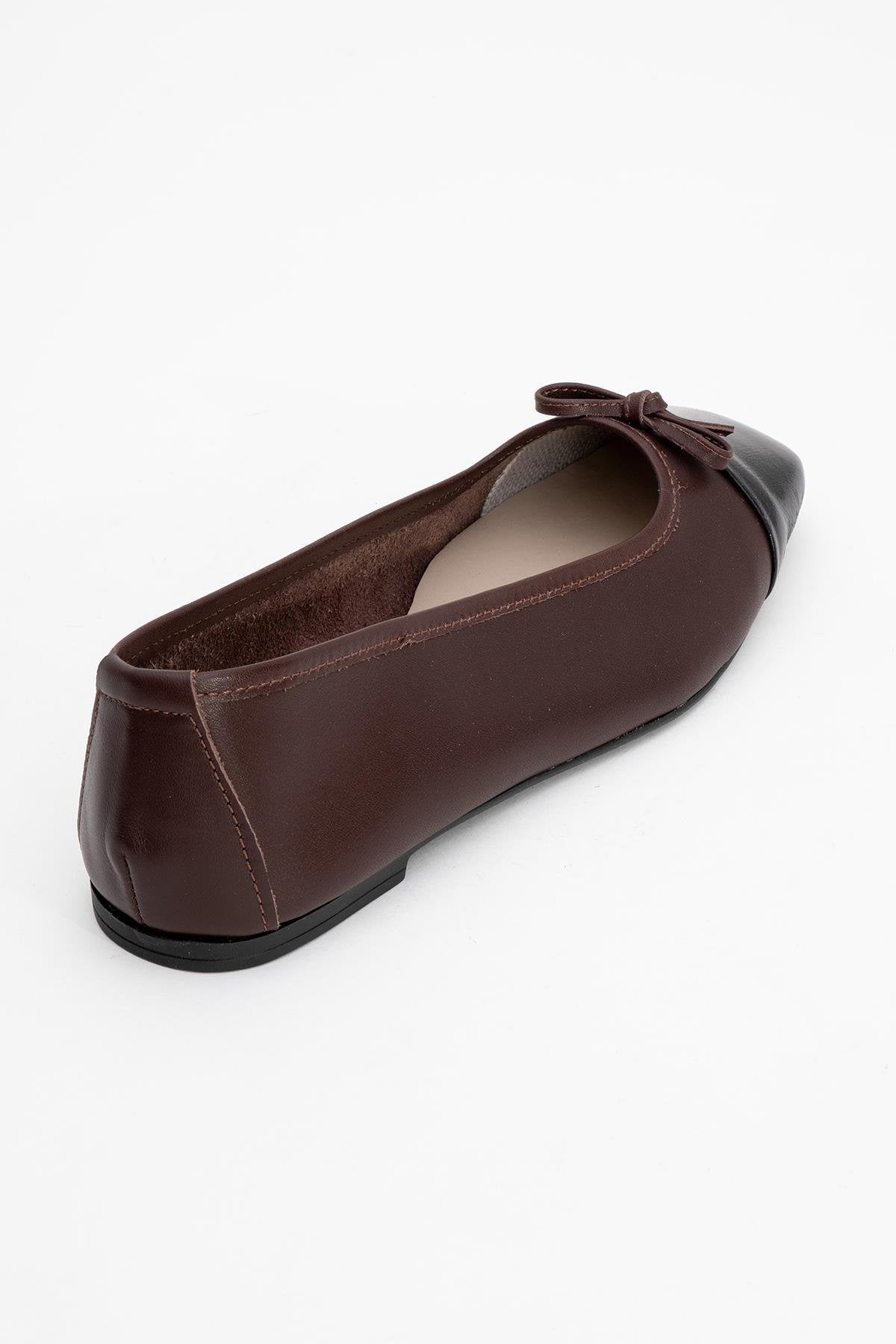 Romy - Brown-Black Genuine Leather Ballet Flat – back view showing leather, black, SimmiUnique