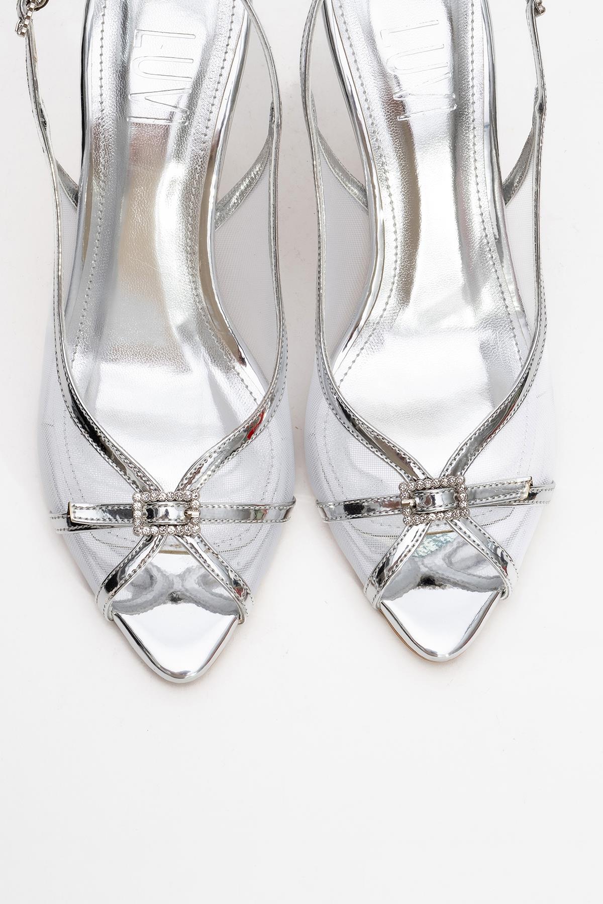 Elyse - Silver High-Heel Evening Shoe – side view showing leather, silver, SimmiUnique