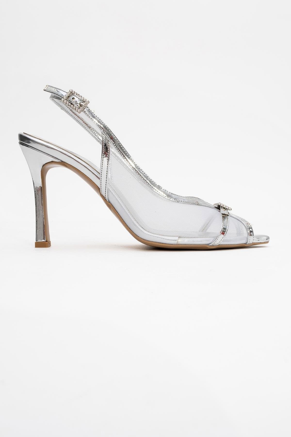 Elyse - Silver High-Heel Evening Shoe – top view showing leather, silver, SimmiUnique
