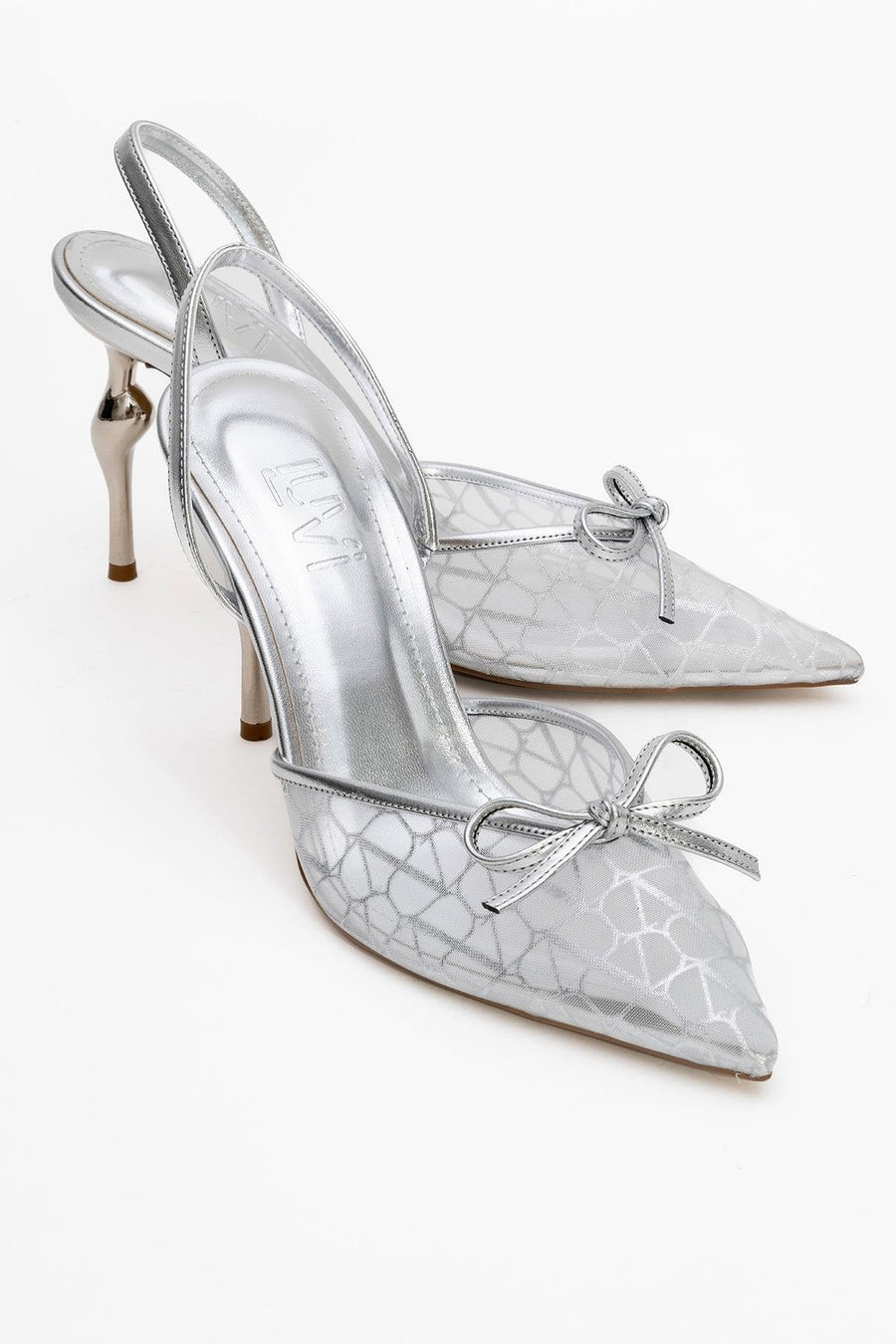 Peony - Silver Mesh Bow Pointed Toe Pump