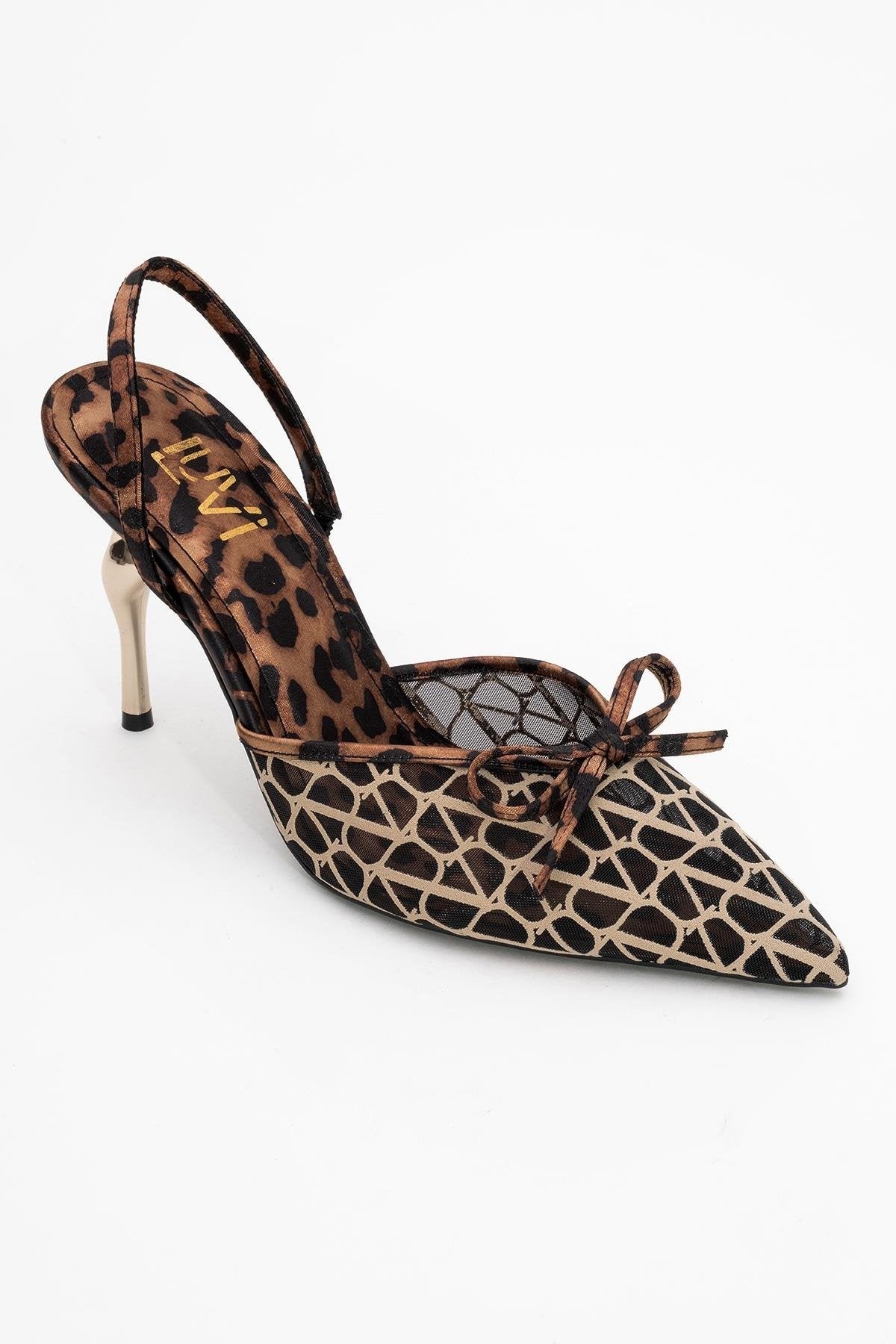 Peony - Black And Yellow Mesh Bow Pointed Toe Pump – detail view showing bow, mesh, black, SimmiUnique