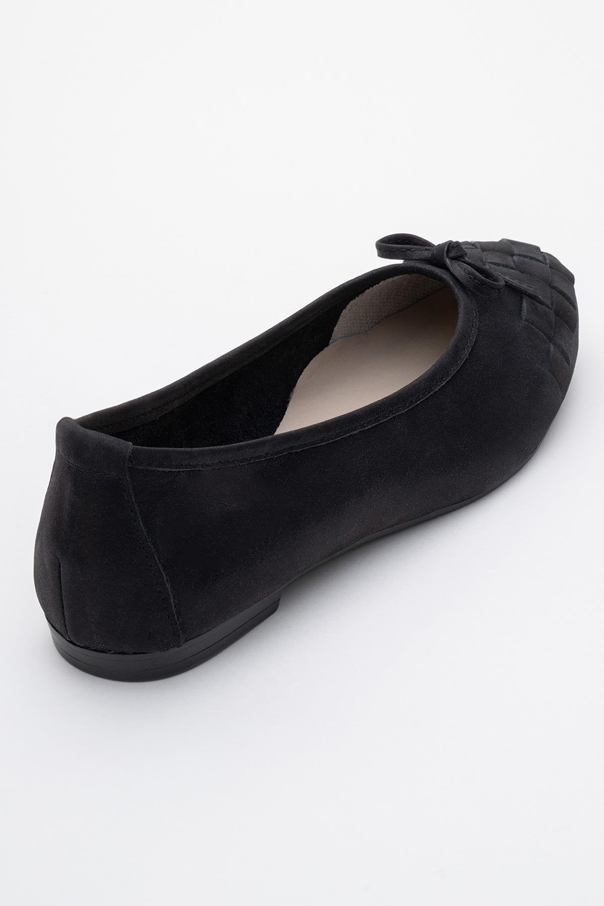03 - Black Glitter Genuine Leather Ballet Flat – back view showing leather, glitter, black, SimmiUnique
