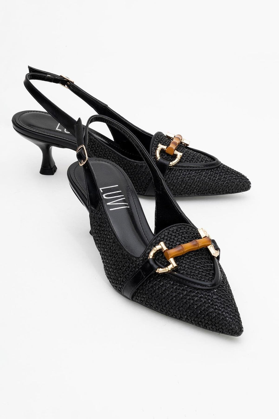Osca - Black Pointed Toe Buckled Slingback Stiletto Pump
