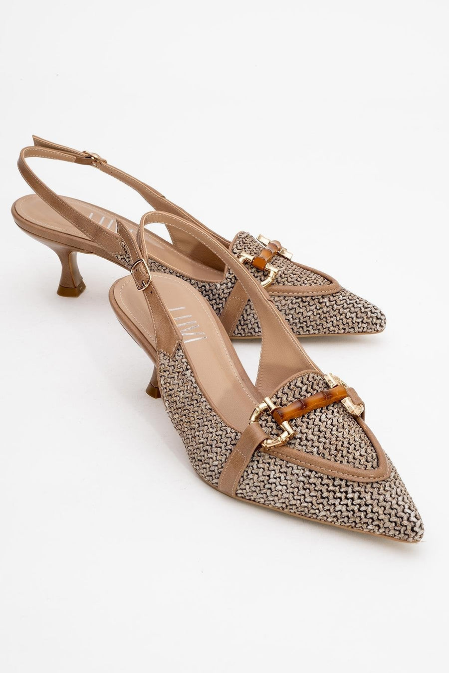 Osca - Dark Beige Raffia Buckle Pointed Toe High Heel