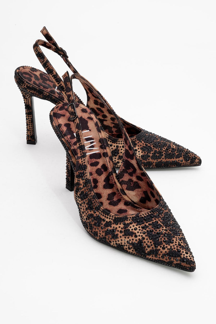 Roya - Black/Yellow Printed Satin Jeweled Pointed Toe Stiletto