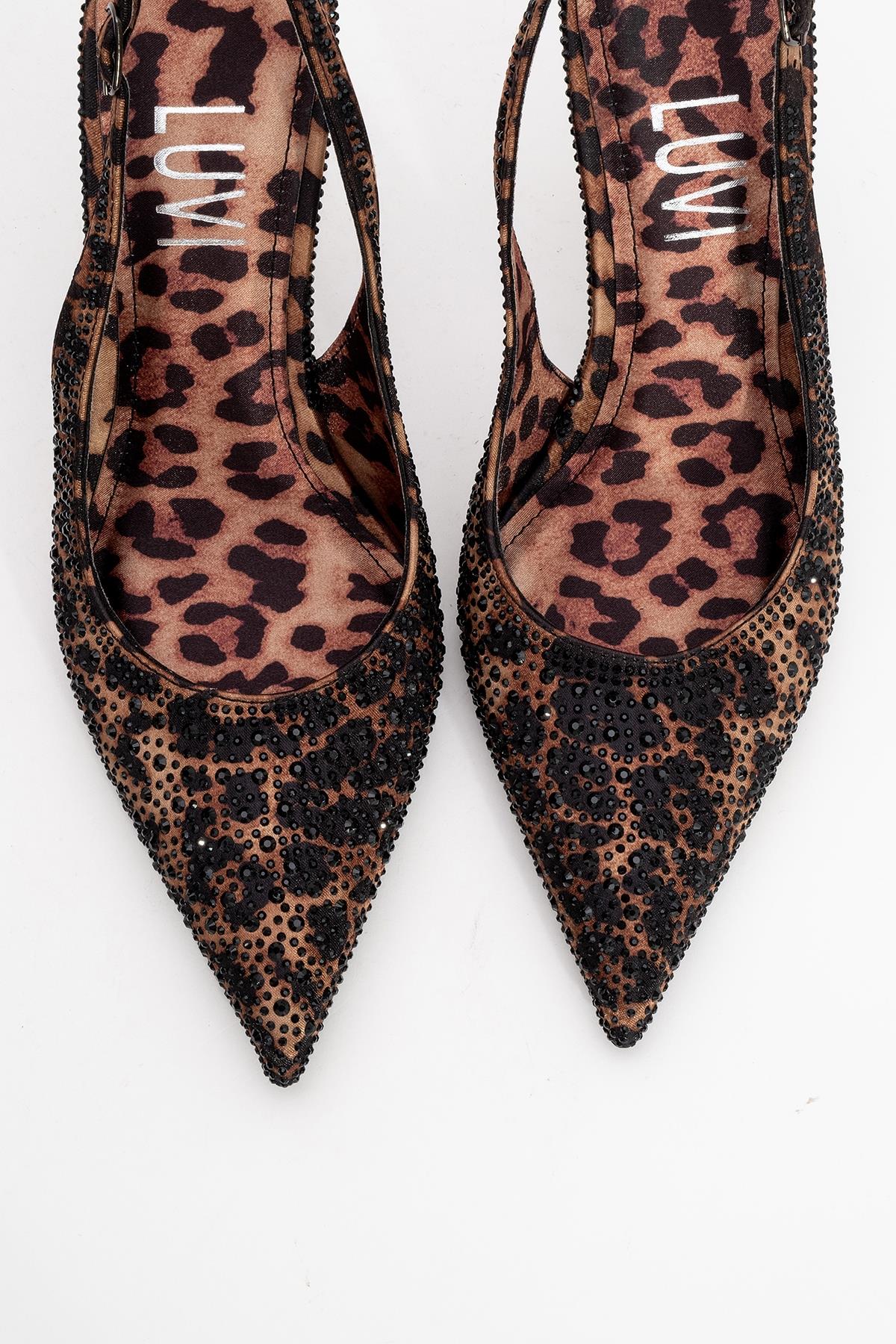 Roya - Black/Yellow Printed Satin Jeweled Pointed Toe Stiletto – side view showing satin, black, SimmiUnique
