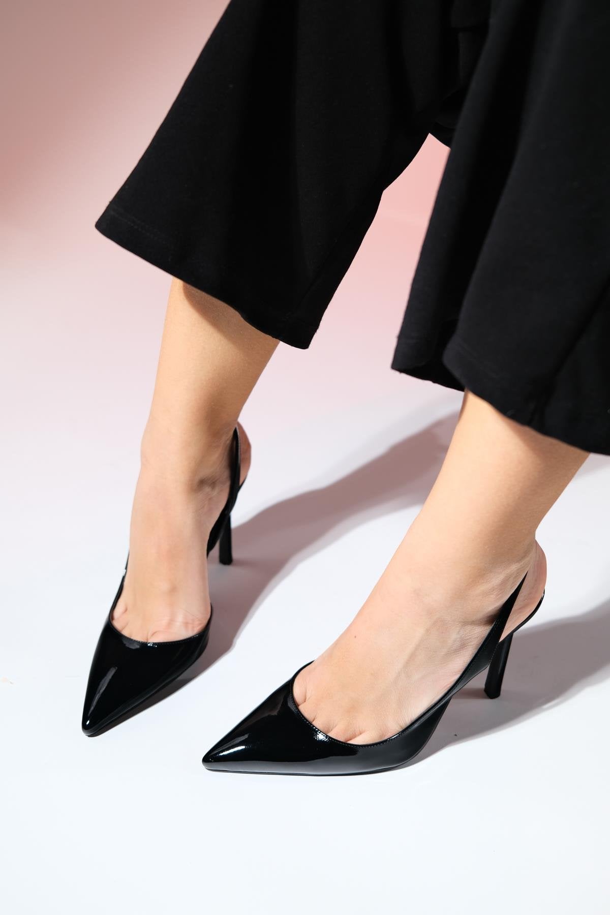 Twine - Black Patent Heeled Shoe – pair view showing leather, black, SimmiUnique