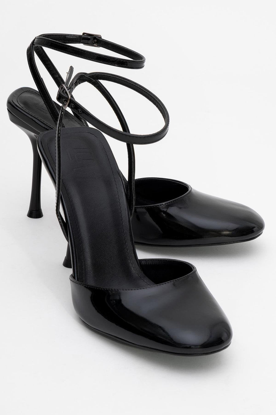 Blues - Black Patent Round Toe Ankle-Tie High Heel
